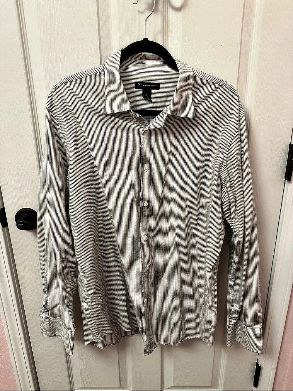 INC International Concepts White Striped Button Down Long Sleeve - Men’s Large